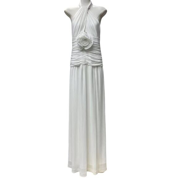 Rebecca Vallance White Floral Guinevere Halter Gown Maxi US 4 - Picture 8 of 11